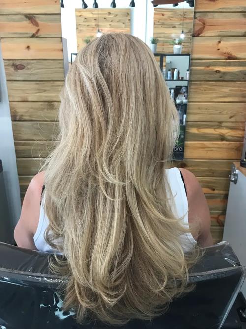 Hair Extensions photo, Denver Colorado. This client wanted some short fun layers in the top with a l(..)